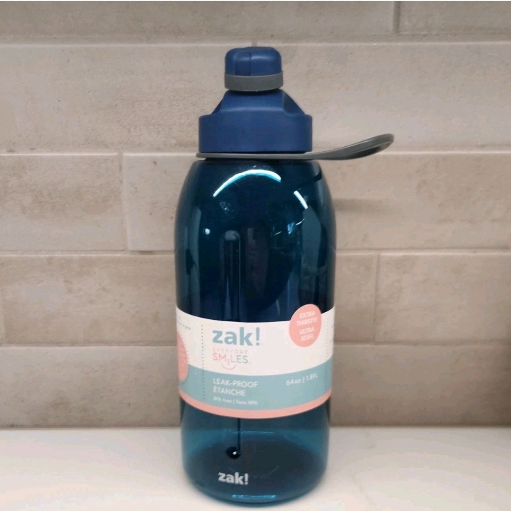 Zak Everyday Smiles Blue Leak Proof Water Bottle Plastic New